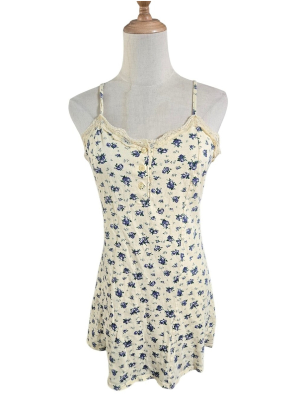 Victoria's Secret Vintage Buttercream Yellow Floral Lace-Trim Mini Dress